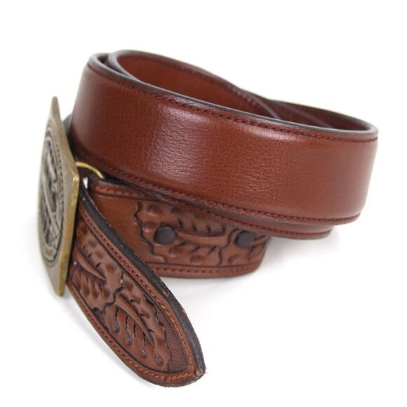 VOGT+ANACORTES BRASS BUCKLE BROWN LEATHER 1.5"Wd CASUAL MEN'S BELT Sz 38 (G94 - Picture 3 of 12